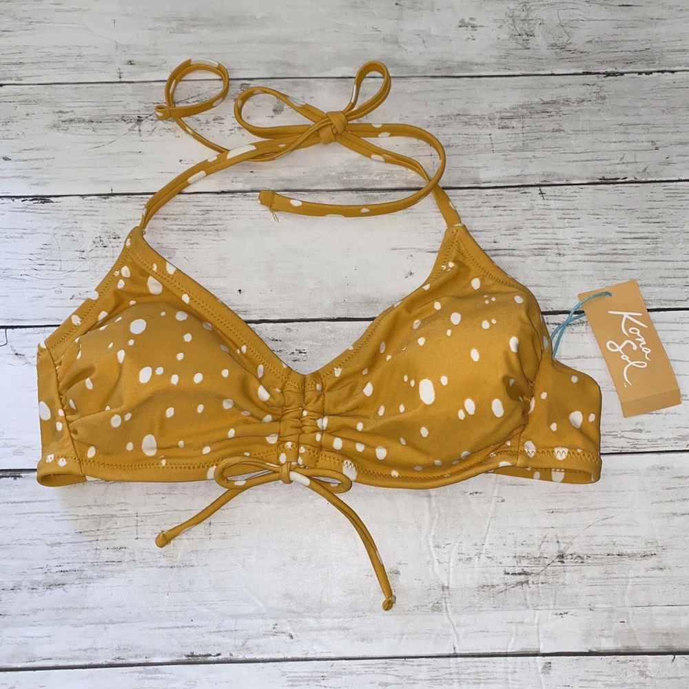 Kona Sol Bikini Top Womens Small Yellow Dot‎ Swim Neck Tie NEW Target HAS SPOT S